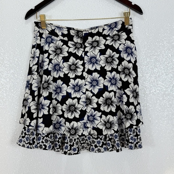 Kate Spade Hollyhock Double Layer Silk Blend Black and White/ Blue Mini Skirt - Picture 2 of 14